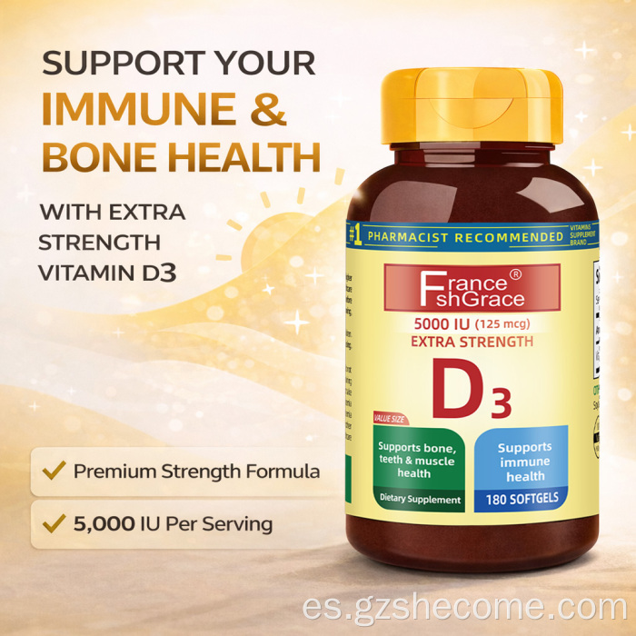 Shecome Vitamina D3 Cápsulas blandas Huesos Dientes Salud inmune